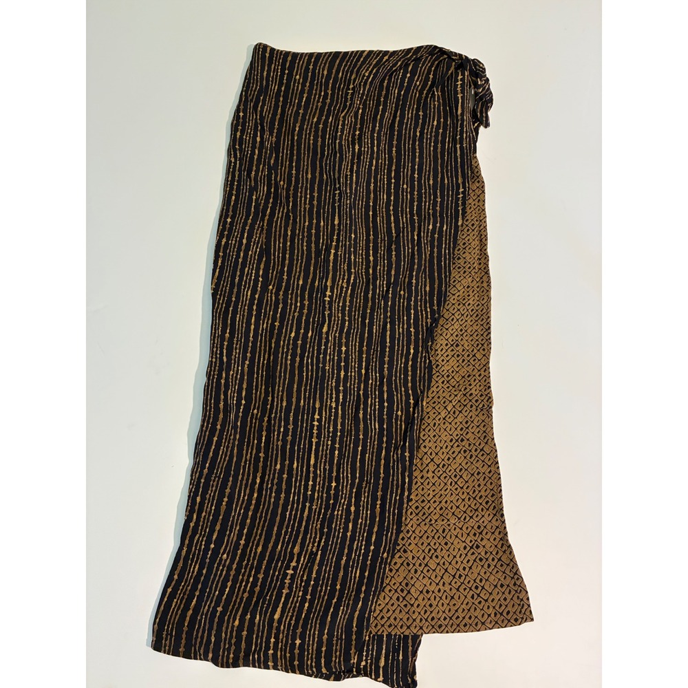 Doncaster Vintage Size 4 Rayon Wrap Midi Skirt Black Bronze Geometric Stripes